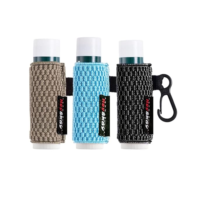 3PCS Lip Balm Holder Sleeves Keychain Chapstick Holder Keychain Lip Gloss Holder Keychain Chapstick Elastic Sleeves(Black/Brown/Light Blue)