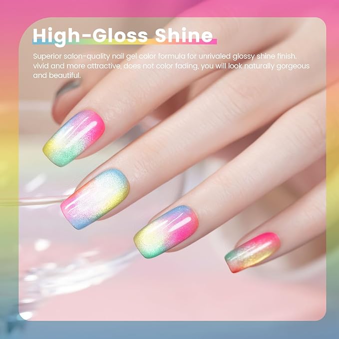 RARJSM Colorful Stained Glass Gel Nail Polish Set 6pcs Clear Crytal Blue Green Yellow Orange Red Neon Pink Series Transparent Sheer Amber Milky Gel Varnish LED UV Curing Requires French Manicure