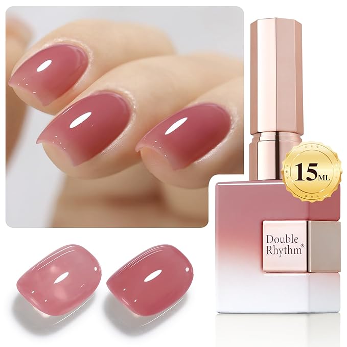 Double Rhythm Gel Polish Translucent Sheer Neutral Natural Light Milky Same Color Same Bottle 15ML Jelly Polish Art DIY at Home (Light Pink Purple-A1373)