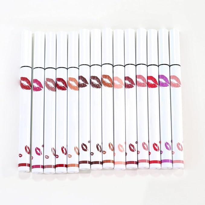 2Pcs Longwear Liquid Lip Liner Stain Marker Pen Set Long Lasting Waterproof, Dark Ruby Red Matte Semi Permanent 24 Hour Lip Liner and Lipstick Combo, Color Stay Lipliner All Day, Lips Stain peel off