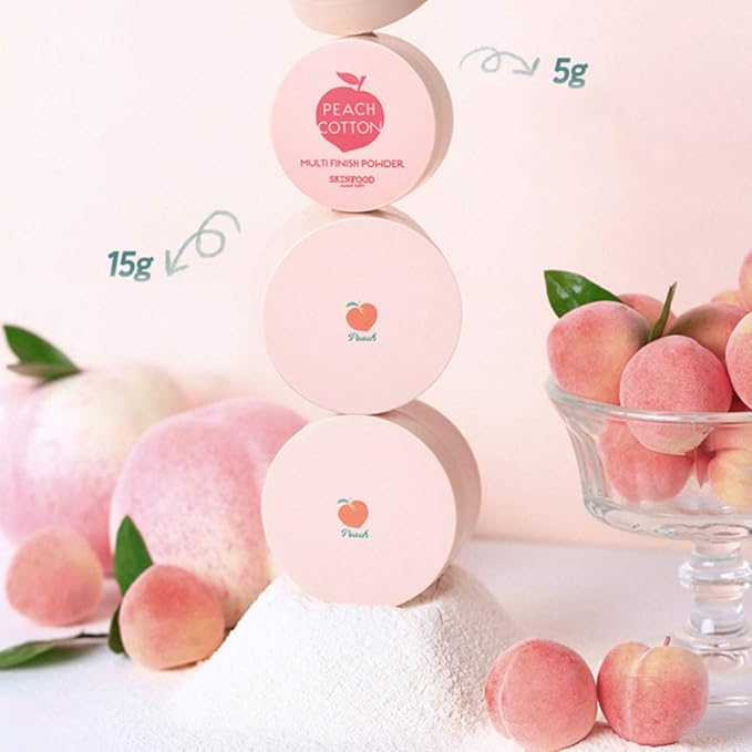 SKINFOOD Peach Cotton Multi Finish Powder 15g - Peach Extract & Calamin Powder Contained Sebum Control Silky Powder for Oily Skin, Sweet Peach Scent with Baby Skin