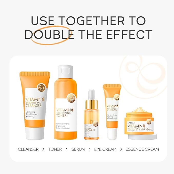 Vitamin C 5-Piece Skincare Set with Cleanser, Toner, Serum, Eye Cream and Face Cream for Skin Brightening skin care set skincare gift set skin care set for Unisex Adult