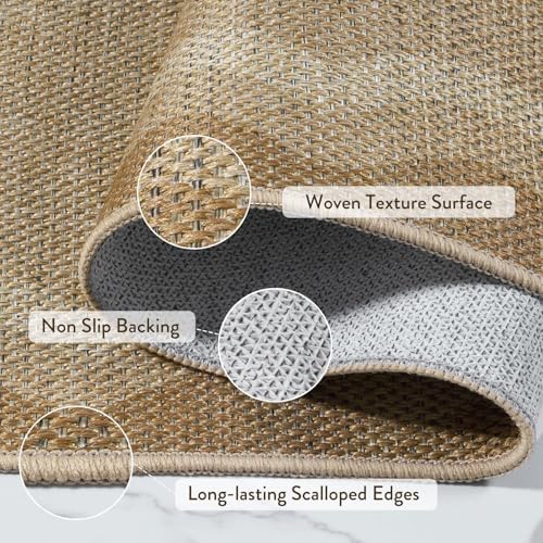 LIVEBOX Scalloped Washable 8x10 Outdoor Rug, Easy Jute Tan Rug - Image 5