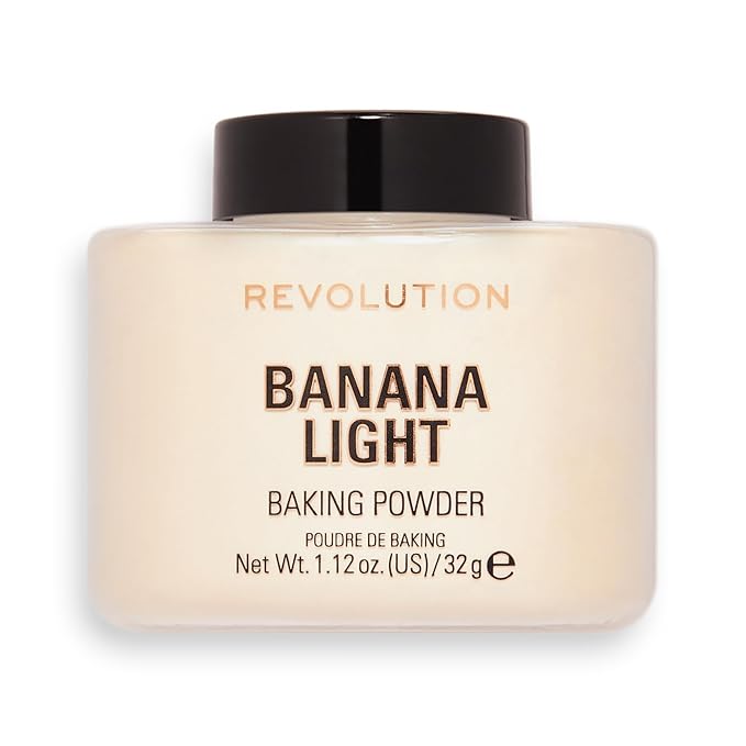 Revolution Beauty, Loose Baking Powder, Makeup Setting Powder, Long Lasting Coverage, Mattifies & Reduces Shine, Banana Light, 1.13 Oz