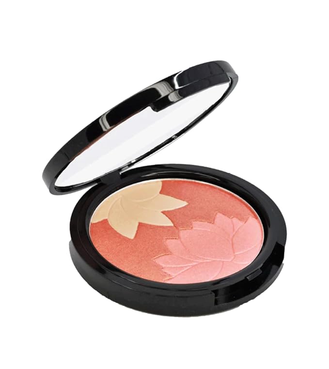 Manna Kadar Beauty - Blossom Floral Compact, Multi-functional Blush & Highlighter, 3 Shades of Pink, Coral, & Champagne for a Perfect Blend, Natural & Radiant, Use on Décolletage, Highly Pigmented