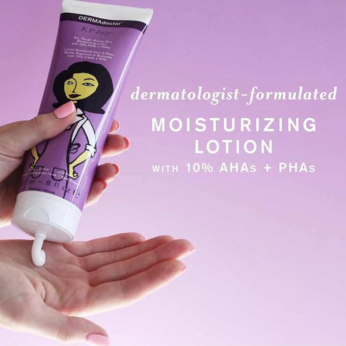 DERMAdoctor: KP Duty Moisturizing Lotion | Dermatologist Formulated Body Cream for Keratosis Pilaris | Smooth Dry, Rough, Bumpy, Chicken Skin | Hydrates & Softens | 10% AHAs + PHAs | (8 oz)