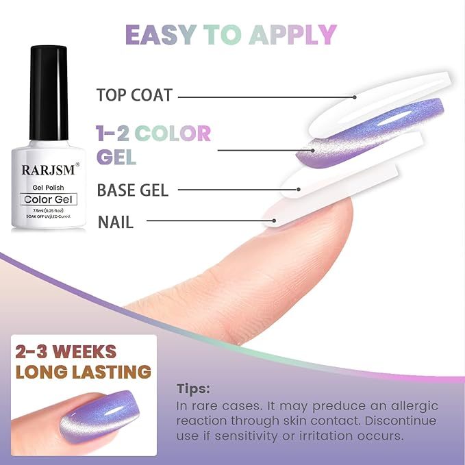 RARJSM Sparkle Diamond Pearl Cat Eye Gel Nail Polish Set 6pcs Velvet Silver Shimmer Pink Green Blue Purple White Glitter Mermaid Swirl Shell Thread Effect with Magnet Stick UV LED Curing Requires
