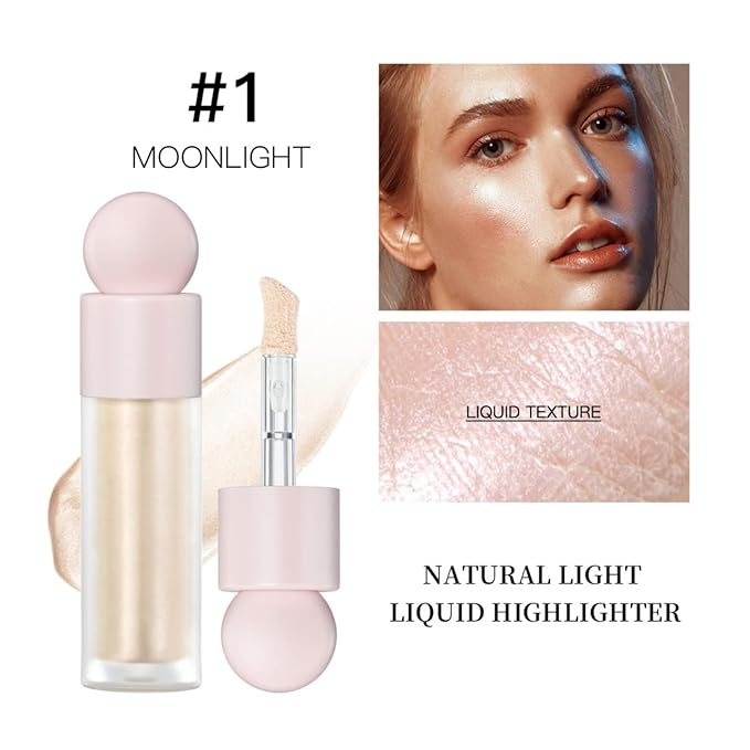 Liquid Highlighter Natural Glow For Face & Body, Waterproof Moisturizing Light Liquid Luminizer For Long Lasting Shimmer, Contour Highlighter Stick Easy to Apply with Cushion Applicator