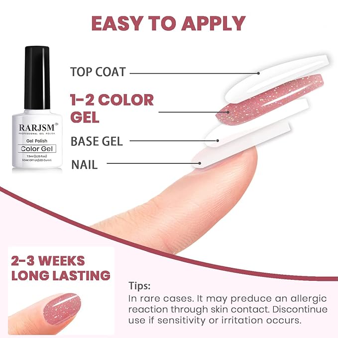 RARJSM Glitter Gel Nail Polish Nude Gel Polish 6pcs Set Shimmery Jelly Nail Gel Polish Iridescent Sparkly Pale Pink Purple Apricot Beige Translucent Natural Skin Tone Color 7.5ml Soak off UV LED Cured