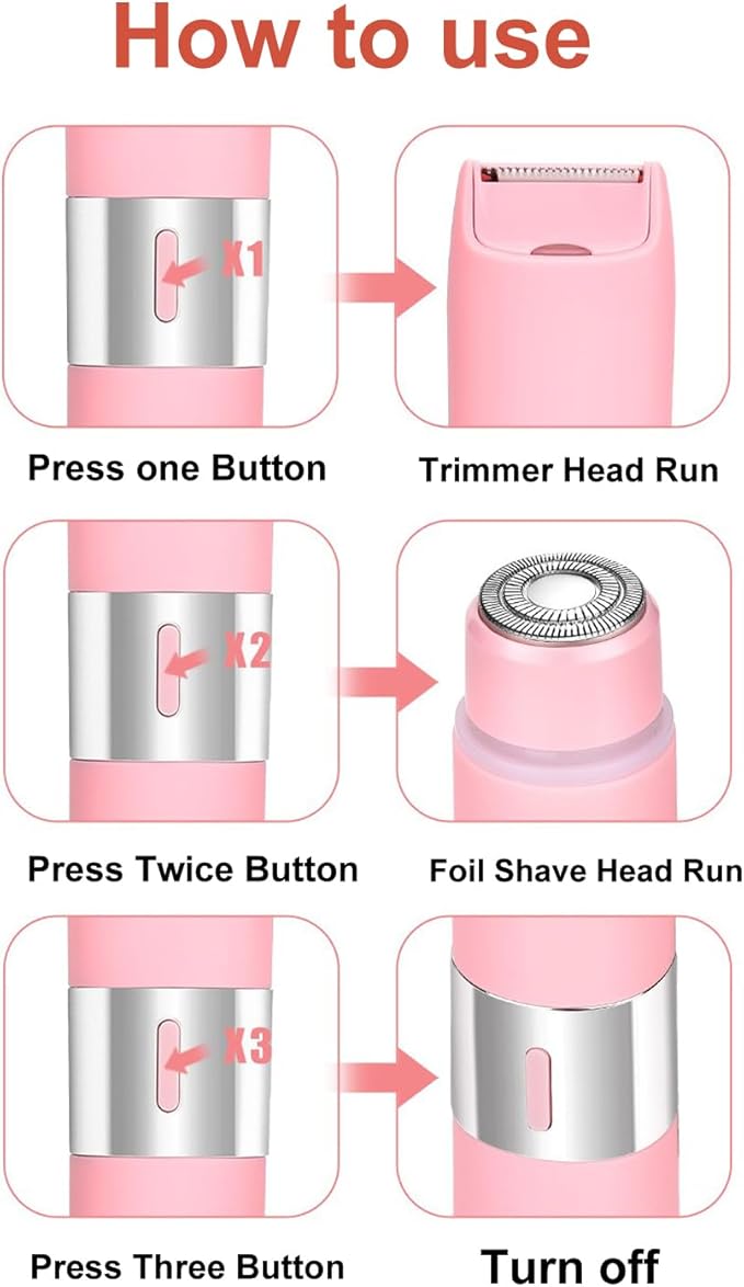 Dual-Head Body Trimmer for Women,2 in 1 Women Electric Shaver,IPX7 Waterproof Close Shaver and Facial Hair Remover for Body,Arm Bikini Face Leg-USB C Charge Wet & Dry Use-Bulit in Light