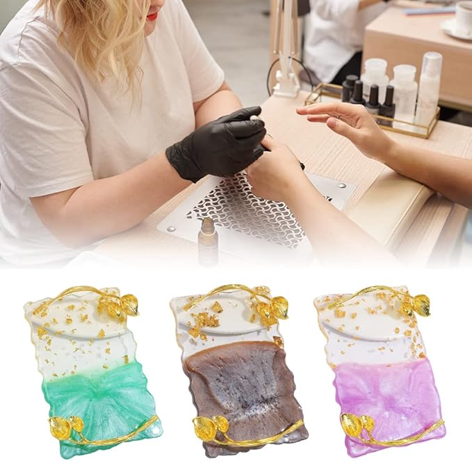 Resin Nail Art Palette, Nail Art Painting Palettes with Nail Palette Stirring Rod Gold Edge Nail Holder Nail Art Display Board Fashion Delicate Nail Tool Accessories, Type 3