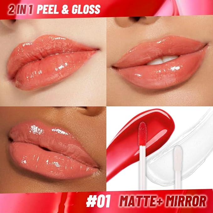 Vivid Apricot Lip Stain Peel Off Lip Gloss oil Dual-Ended Combo, Lips Liner Stain Peel Off Tattoo, Long Lasting & Waterproof, Transfer-Proof Lip Tint Stain with Lip oil for All Skin Type 01#