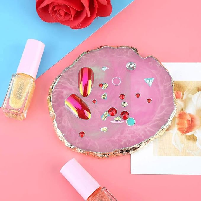 Resin Nail Art Palette, Kalolary Polish Holder Drawing Color Palette, Nail Art Painting Gel Palette Manicure Tool (Pink)
