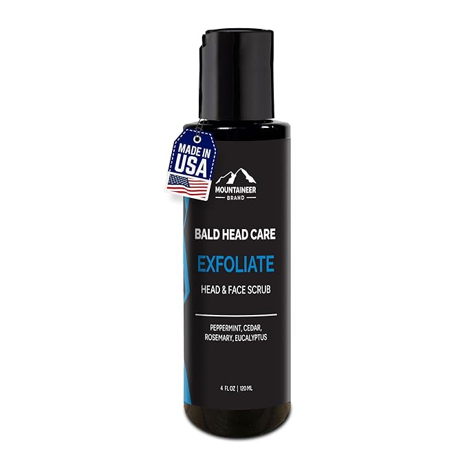 Mountaineer Brand Bald Head Care For Men | Exfoliate Head/Face Scrub | All Natural Exfoliating Scalp | Daily Grooming Head and Face Care Wash for Sensitive Skin | Refreshing Natural Scent 4oz