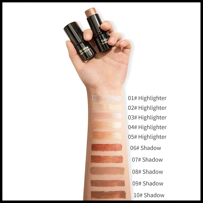 MIELIKKI 2Pcs Cream Contour Stick Makeup, Highlighter Stick and Bronzer Stick for Face Sculpting, Easy to Apply & Blend, Long Lasting, Waterproof, Matte Finish,0308