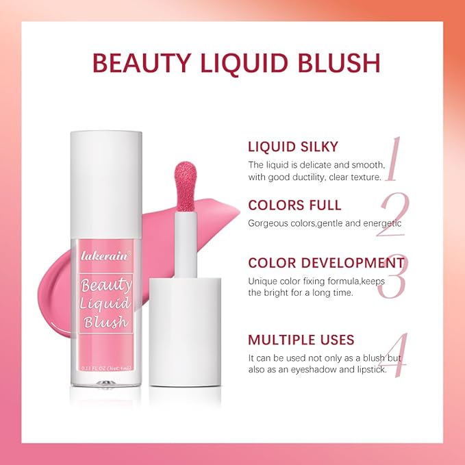 Liquid Blush for Cheeks Makeup Face Blush, Weightless Cream Formula, Smudge Proof Long-Wearing Pigmented Blush, Natural Look Makeup Face Blushes, Shimmer Finish, Dainty - 06# Vibrant orange