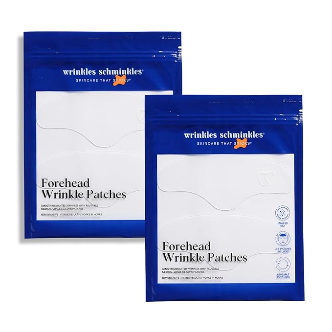 Wrinkles Schminkles Forehead Wrinkle Patches, 4-Pack, Reusable Hypoallergenic Silicone Smoothing Pads for Reducing Frown Lines & Face Lift Overnight