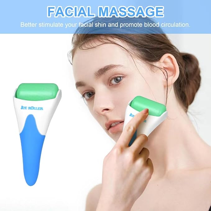 ONLYSKY BEAUTY Ice Roller Face Cooling Cold Roller for Body Eyes Face Skin Care Tools, Roller Cooling Roller for Women & Men（Blue Handle+Green Roller