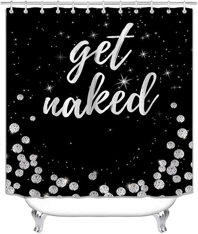 4PCS Luxury Diamond Shower Curtain Set, Bling Rhinestone Gem Crystal Jewelry Shining Starry Sky Galaxy Bathroom Decor, Waterproof Fabric Black Shower Curtain, Get Naked Bath Mat Toilet Rug