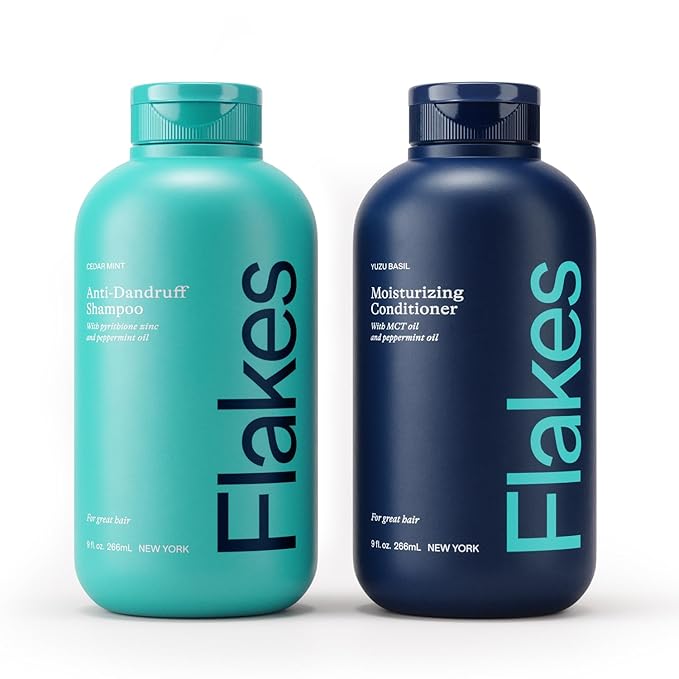 Flakes Anti Dandruff Shampoo and Conditioner Set | Dry, Flaky, & Itchy Scalp Shampoo | Sulfate & Paraben Free for Healthy Hair | Hydrating Shampoo & Moisturizing Conditioner for Scalp Care | 9 fl oz