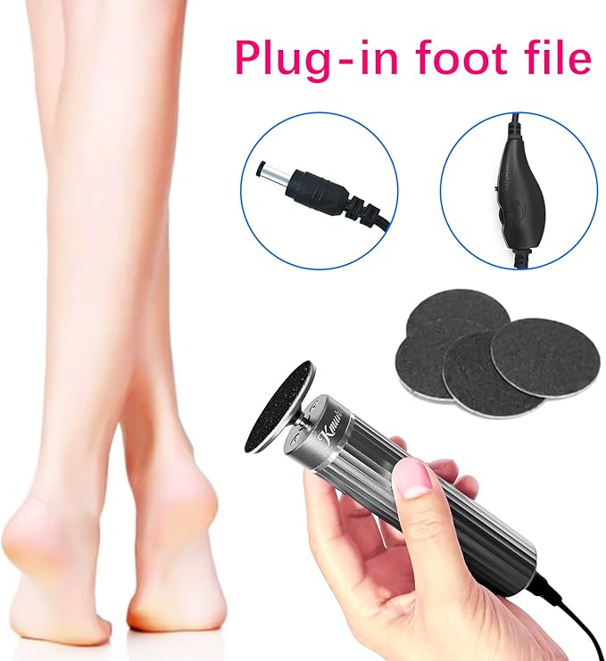 5.3'' Electric Foot Callus Remover with 80pcs Sandpaper Discs & Brush, Professional Aluminum Ergonomic Pedicure Tool, Stepless Speed & Reverse Control for Dead Skin Removal (Grey)