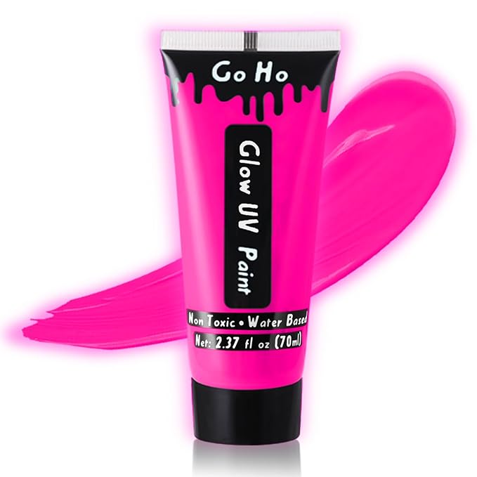 Go Ho Neon Hot Pink Body Paint Washable(2.37oz,70ml),under UV Blacklight Neon Face Paint,Water Based Neon Fluorescent Pink Face Paint for Adults Children SFX Cosplay Costumes Halloween Makeup
