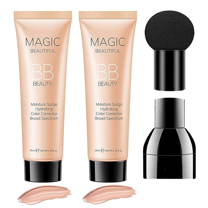 2 Pcs BB Cream Full Coverage Foundation,Hydrating Natural Flawless Concealer, Clean Nude Makeup Base,Color Correcting Oil-Free BB Cream(light skin tone)