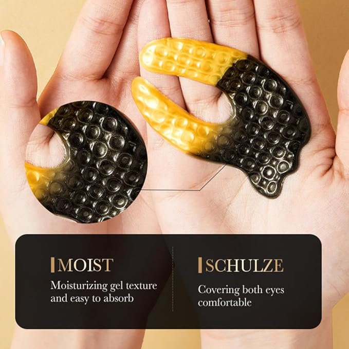 24K Gold Under Eye Patches (5 Pairs) - Black Truffle Under Eye Mask with Newly Upgraded 3D Wrap-around Design, Specifically for Canthus Wrinkles and Dryness Around the Eyes (Gold)