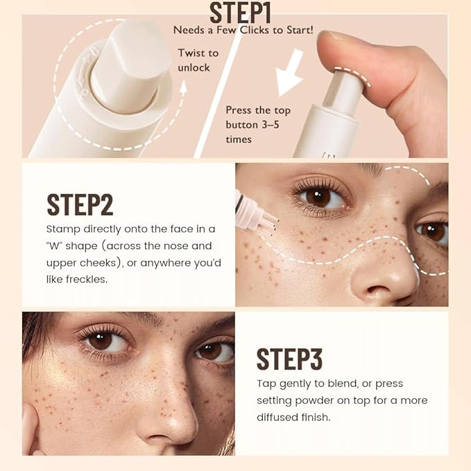 Freckle Stamp Pen, Waterproof Fake Freckles Makeup Tool, Upgrade Liquid Faux Freckles Pen, Quick-Dry, Long-Lasting, Lifelike, Natural Sunkissed Makeup, with Multi-Prong Precision Stamp Head (Light)