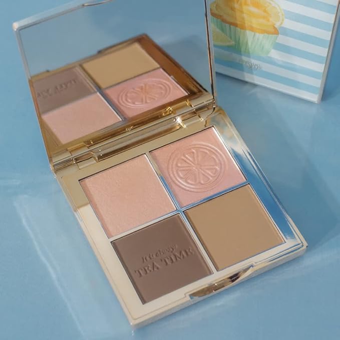 FreshO2 x Pony | Lemon tart multi-use Palette | 2 shades of highlight and 2 shades of contour｜ Delicate pearl like shimmer, super smooth | Made In Taiwan | Vegan Cruelty Free