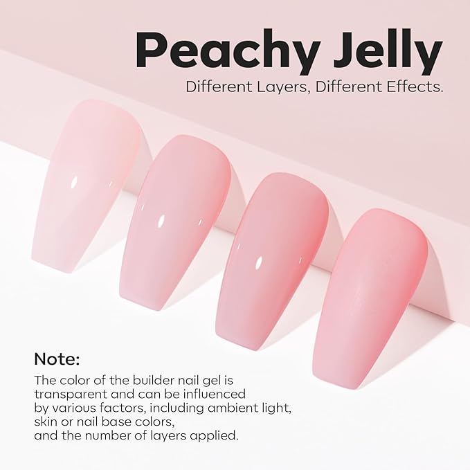 modelones Builder Nail Gel, 8-in-One Jelly Pink Builder, Peachy Pink Rubber Base Gel Polish, LED Lamp Cured Nude Color Base Hardener, Apex Building Strengthener Extension for Girls Home DIY Salon