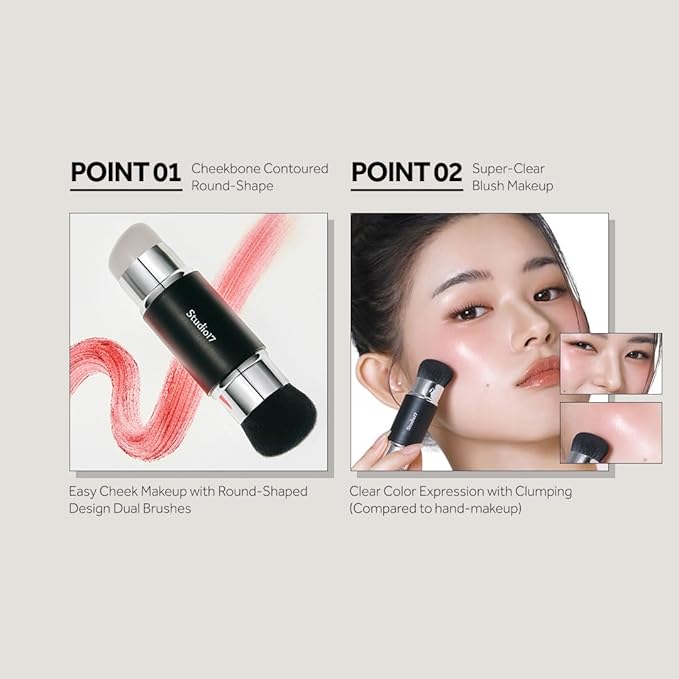 Dual Ended Silicone Tip Blush Brush | Korean Olive Young Makeup Tool for Contouring & Blush Application | Skin-Friendly Non-Irritating Professional Face Makeup Brush