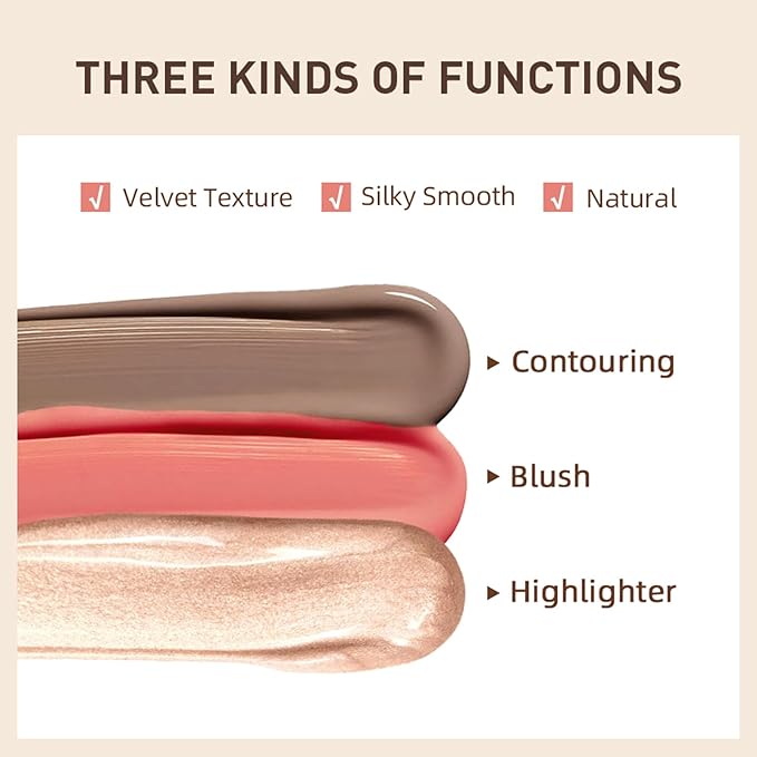 Erinde 3 Colors Liquid Highlighter Blush Contour Set, Natural Matte Face Blush Bronzer, Natural Glossy Liquid Illuminator for Face and Body, Lightweight Blendable Silky Smooth Texture, Cruelty-free