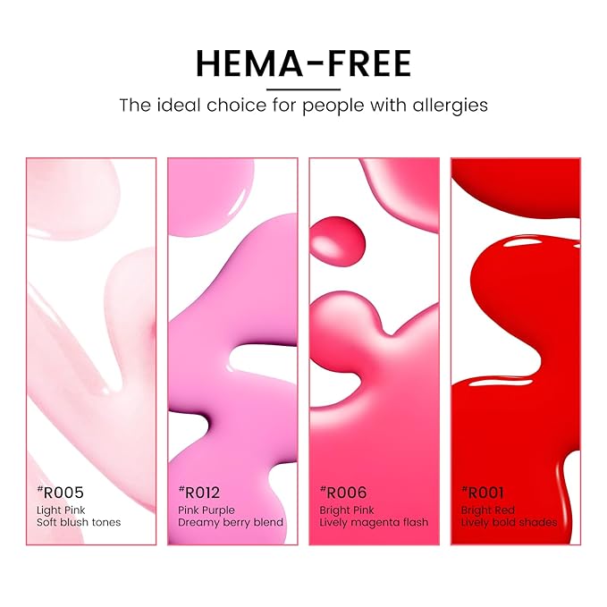 Gel Nail Polish Kit with U V Light, Hema-Free Bright Red Light Baby Pink Violet Pink Summer Gel Polish Set with Base & Top Coat Chrome Nail Powder, 4 Colors Mini Salon Nail Art Starter Gift for Women