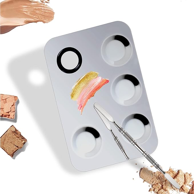 Makeup Mixing Palette, Upgrade Stainless Steel Metal Makeup Mixing Tray with Spatula Tool, Nail-art Palette for Mixing Foundation/Eye Shadow/lipstick/Nail Polish/Pigment (Rectangle)