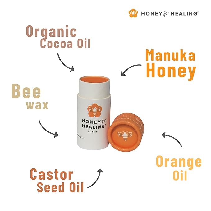 Lip Balm Moisturizer with Manuka Honey 15+ UMF, Coconut Oil, and Castor Oil For Chapped, Cracked, Dry Lips | Protects, Smoothes, and Nourishes your Lips | 0.25 oz / 7 gr. (Soft Peach)