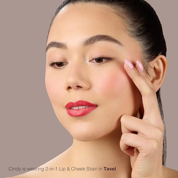 Mineral Fusion 2-in-1 Lip & Cheek Stain Tavel, 0.10 fl oz, Vibrant Coral hydrating, long-lasting, matte lip and cheek color