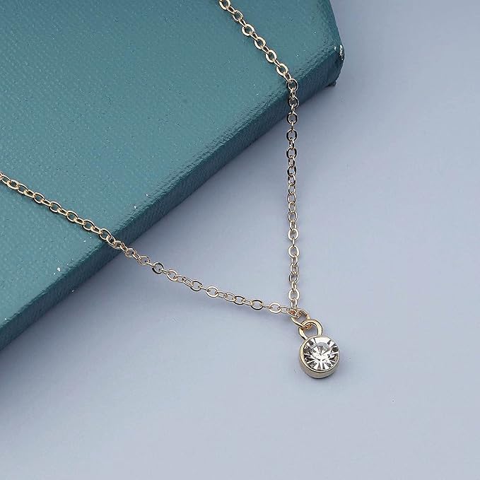 Tiny Rhinestone Pendant Necklace Gold Diamond Choker Necklace Solitaire Diamond Necklace Floating Crystal Necklace Chain Bridesmaid Gifts for Women and Girls