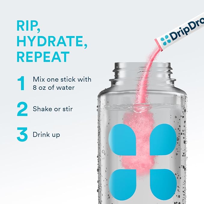 DripDrop Sugar Free Hydration Packets - Zero Strawberry Lemonade - Single Serve Electrolytes Powder Drink Mix - Non-GMO, Gluten Free, Vegan - 32 Sticks