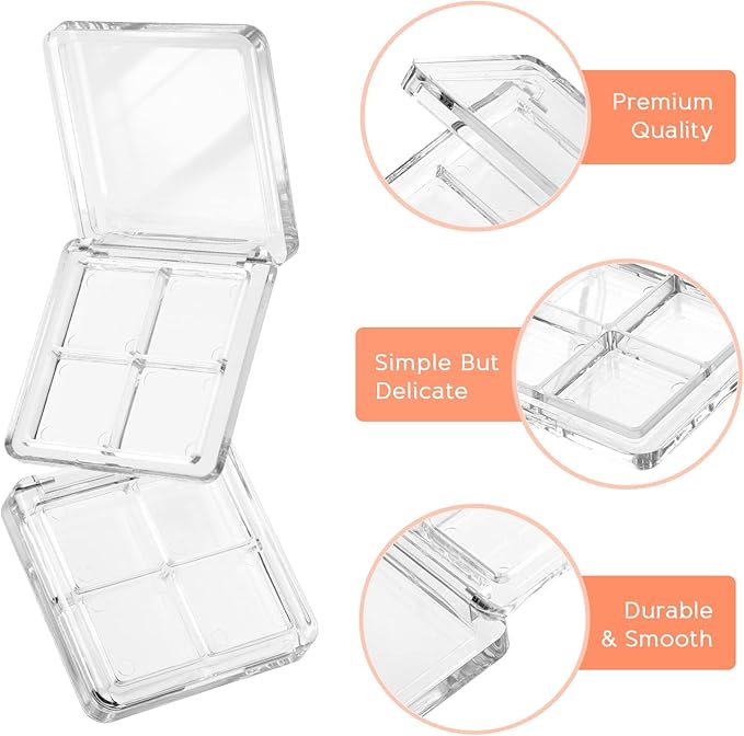 Beaupretty 8 Pieces Empty Eyeshadow Pallet 4 Grids Eye Shadow Lipstick Storage Case Box Clear Makeup DIY Cosmetic Organizer Container