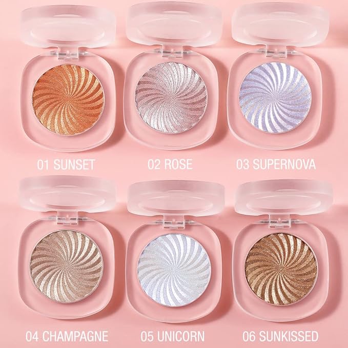 Cream Highlighter Makeup Palette, Glow Highlighters Makeup Powder, Suit for Cheeks, Body, Eyeshadow, Silver Light Pink Rose Gold Purple Champagne, Vegan, Talc Free (01)