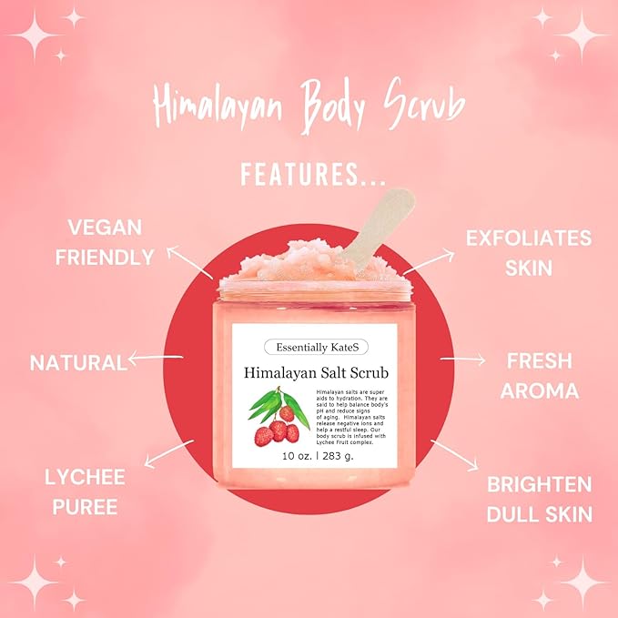Himalayan Salt Scrub 10 oz - UNCOVER ULTIMATE SKIN HYDRATION and bestow glowing, healthier skin - The best stocking stuffer.