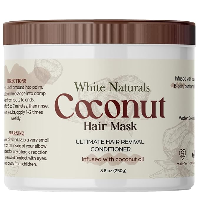 Organic Coconut Hair Mask for Hair Growth and Volume, Moisturizing and Deep Conditioning Mask For Dry Damaged Hair, Hair Tchicking Treatment Cream Mask, Fights Breakages and Split Ends