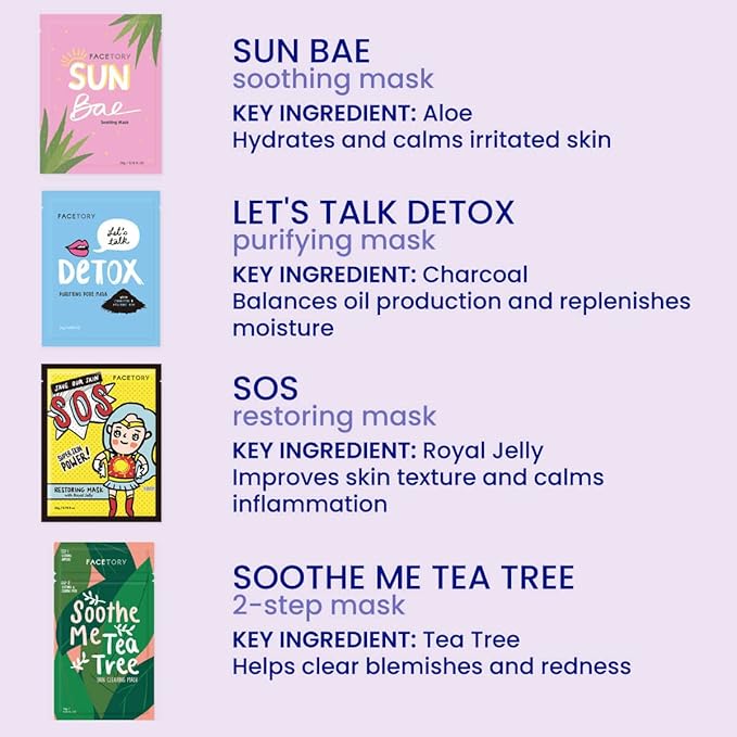 FACETORY K Beauty Face Mask Skin Care - BEST OF 7 COLLECTION Sheet Mask Set (14 pc) | Natural Premium Korean Face Mask For All Skin Types - No Sulfates No Parabens