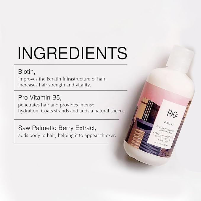 R+Co Dallas Biotin Hair Thickening Shampoo and Conditioner Set (8.5 Oz) + Deluxe Sample (.5 Oz) | For Hair Growth | Sulfate-Free | Vegan + Cruelty-Free |
