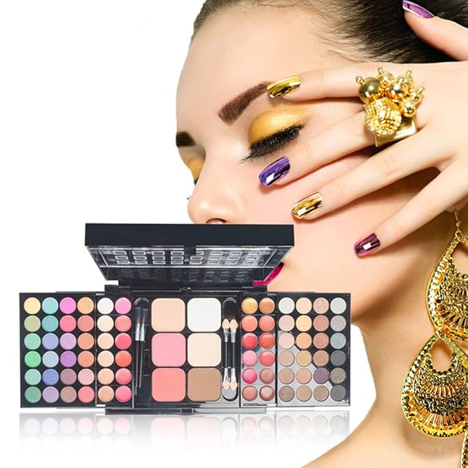 78 Color Makeup Palettes Kit, with 48 Pigmented Shiny Matte Eyeshadow Palette Colorful, 18 Lipstick, 6 Concealer, Blusher, Shading Powder, Dual Sides Sponge Applicators, Cosmetics Gift Set