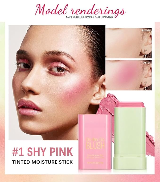 On-the-Go Makeup Blush Stick Tinted Moisture Stick, Shadow Lips Cheek Blusher Creamy Makeup Long Lasting Natural Nude Makeup for All Skin (pink)