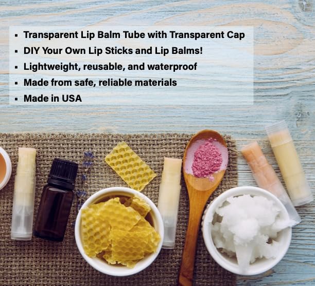 Lip Balm Containers, Round Tubes | Pack of 40 | Clear, 0.15oz Containers with Caps, Made in USA | For DIY Lip Stick, Homemade Lip Balms