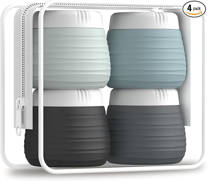 Travel Containers for Toiletries, 1.7oz Travel Size Premium Silicone Cosmetic Cream Jars, TSA Approved Leak-Proof Refillable Accessories W/Toiletry Bag for Cosmetic Face Body Cream(Gray)