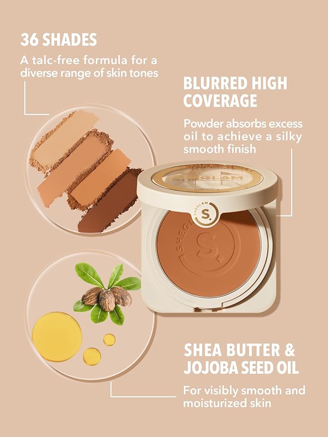 SHEGLAM SKin-Focus Full Coverage Powder Foundation Oil-Control Lightweight Face Pressed Powder Makeup-Bamboo